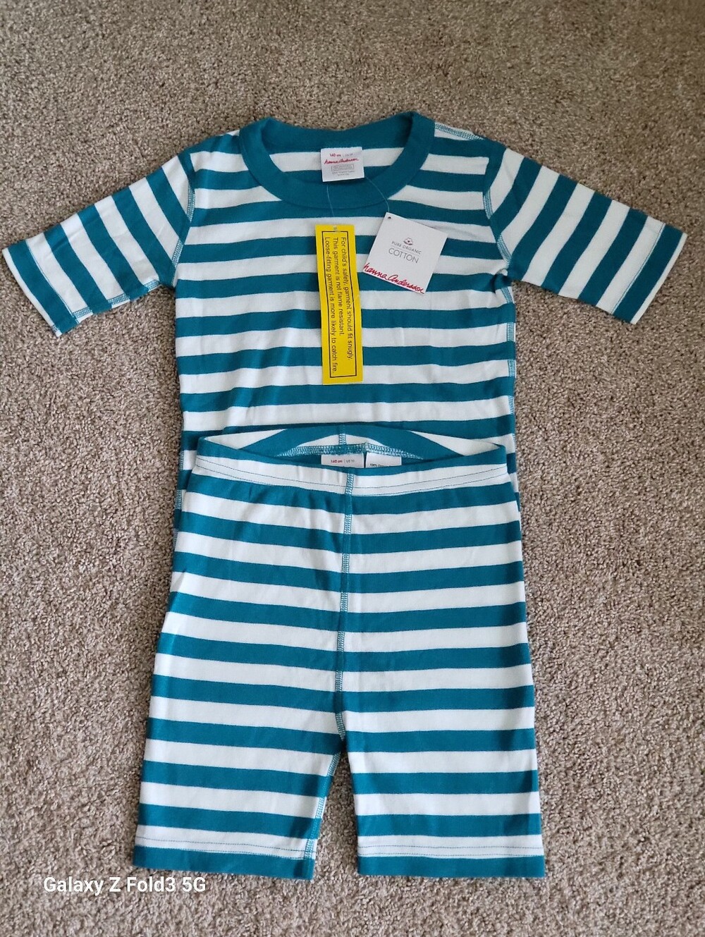 ♥️NWT♥️ Hanna Andersson Teal & White Striped Girls Pajama Set